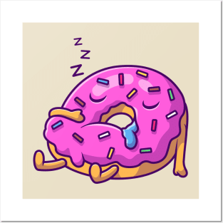 Cute Doughnut Sleeping Cartoon Posters and Art